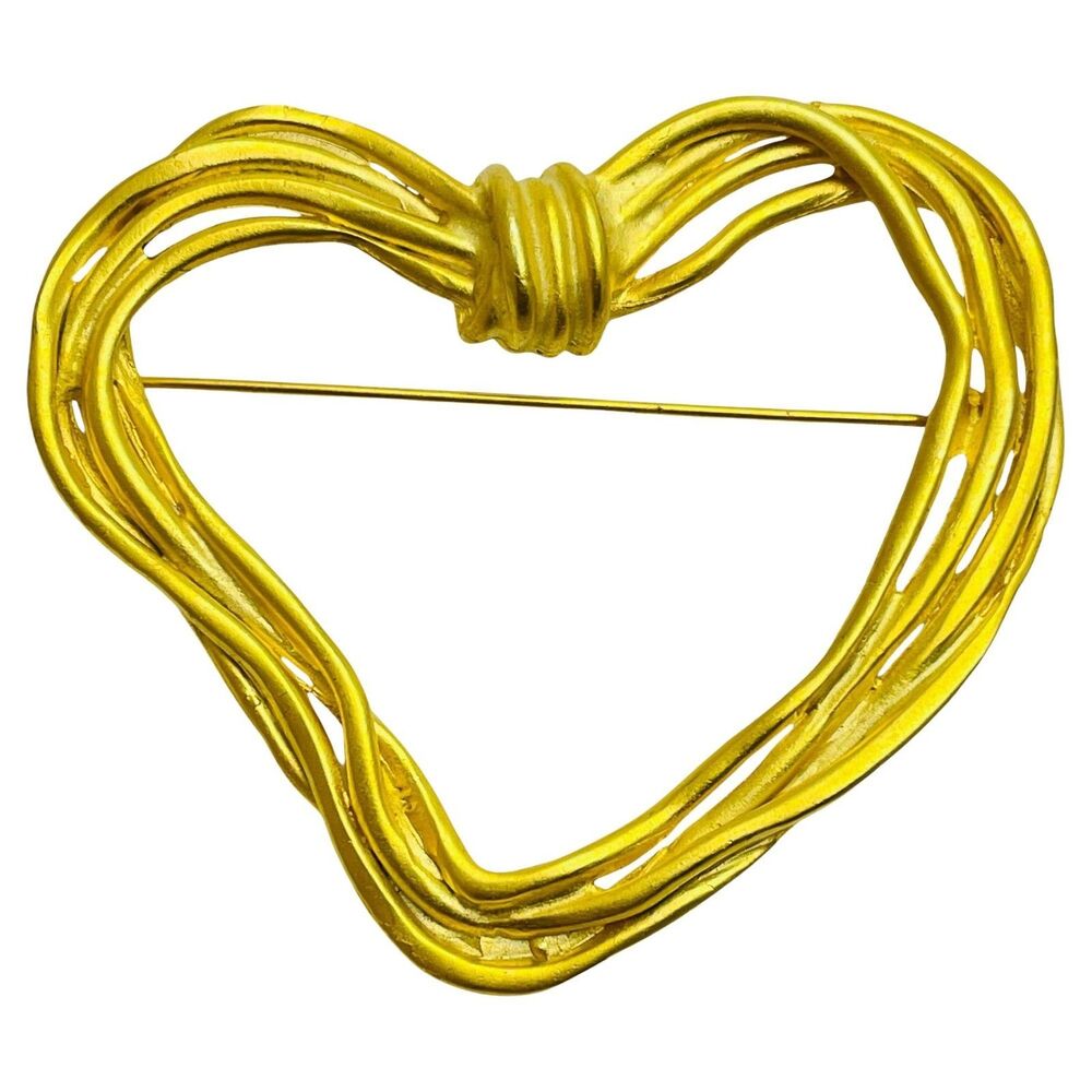 Vintage matte finish gold tone modernist heart designer brooch